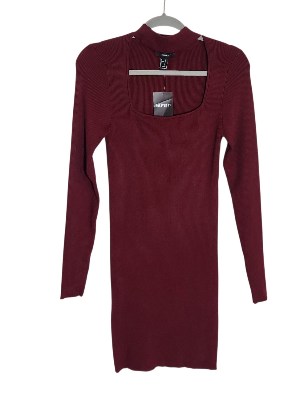 Forever 21 Burgundy Ribbed Knit Bodycon Mini Dress NWT Size Large